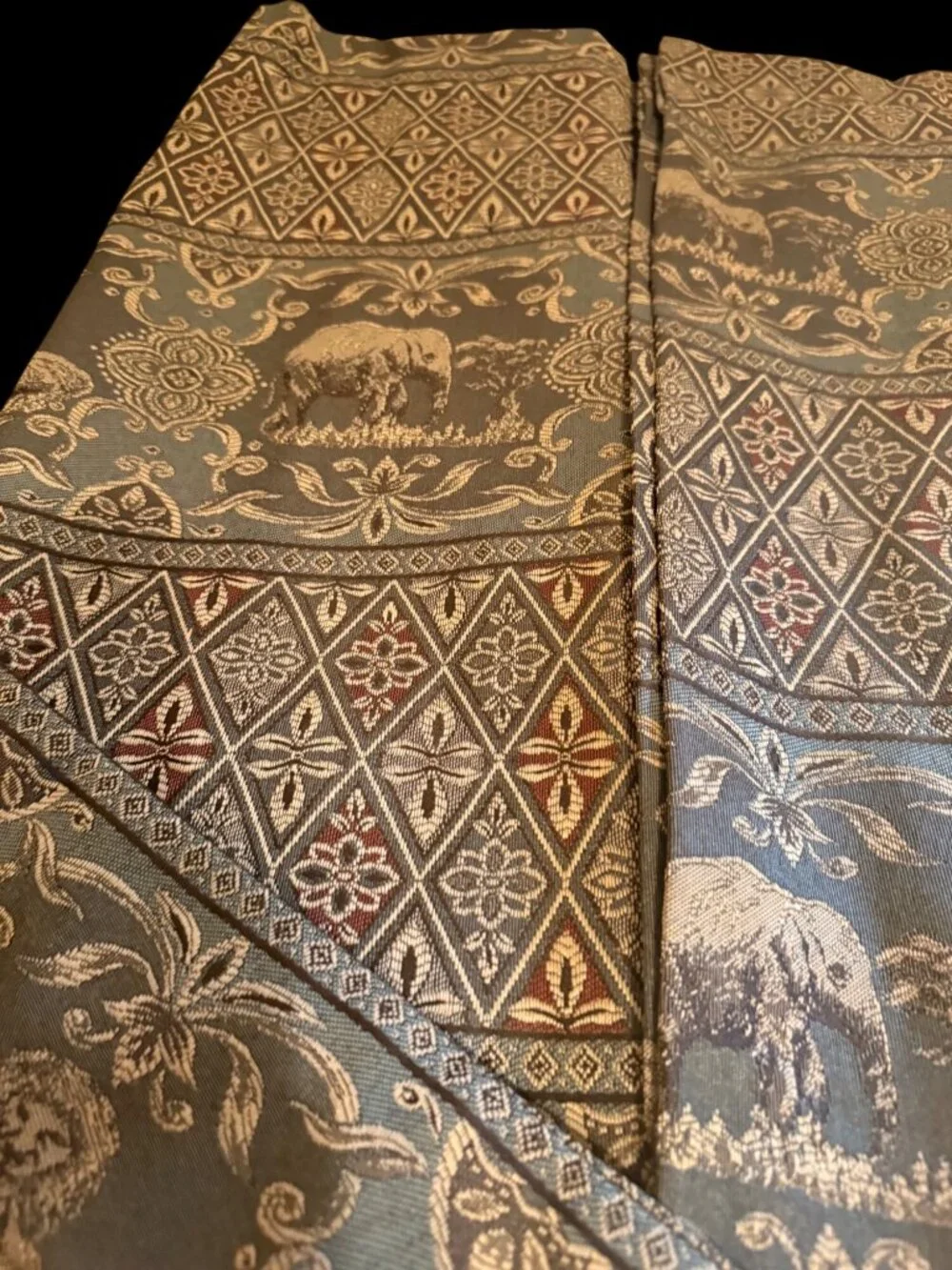 4pc Elephant Safari Floral Tapestry Woven Curtain Panels Lined 42x84 Pole Top